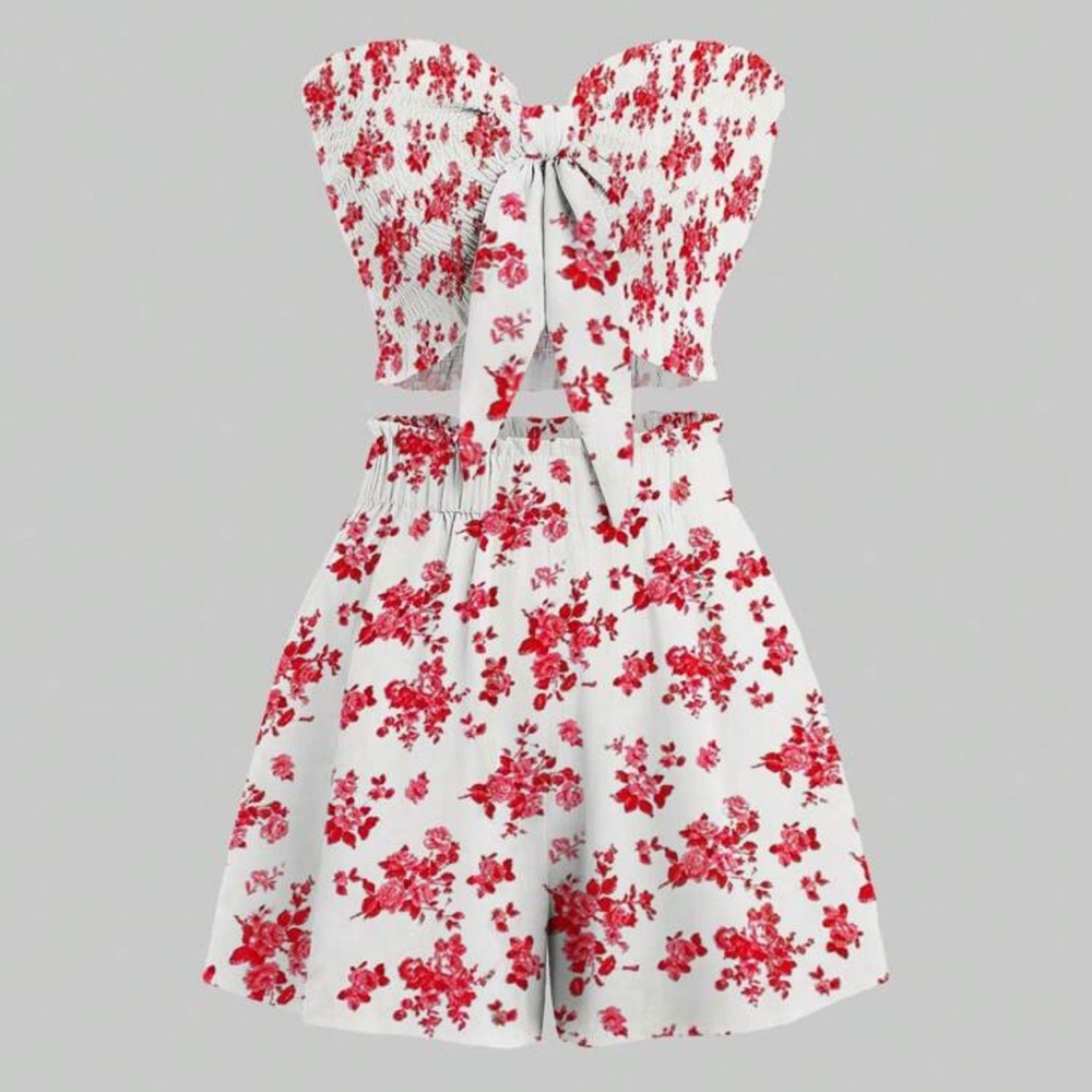 SHEIN Red Floral Two-Piece Set